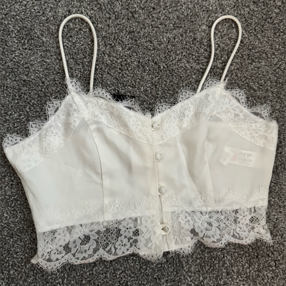 Nasty Gal White Lace Button-Front Chemise